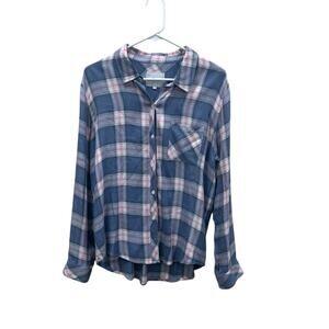 Rails Blue Plaid Button Down Top size L